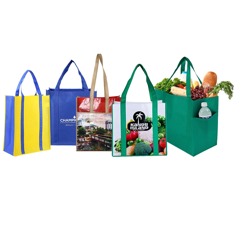 Custom Logo Eco Friendly Green Reusable Promotional Cheap Large Strong Grocery Tote Non Woven Box Shopping Bag For Supermarket