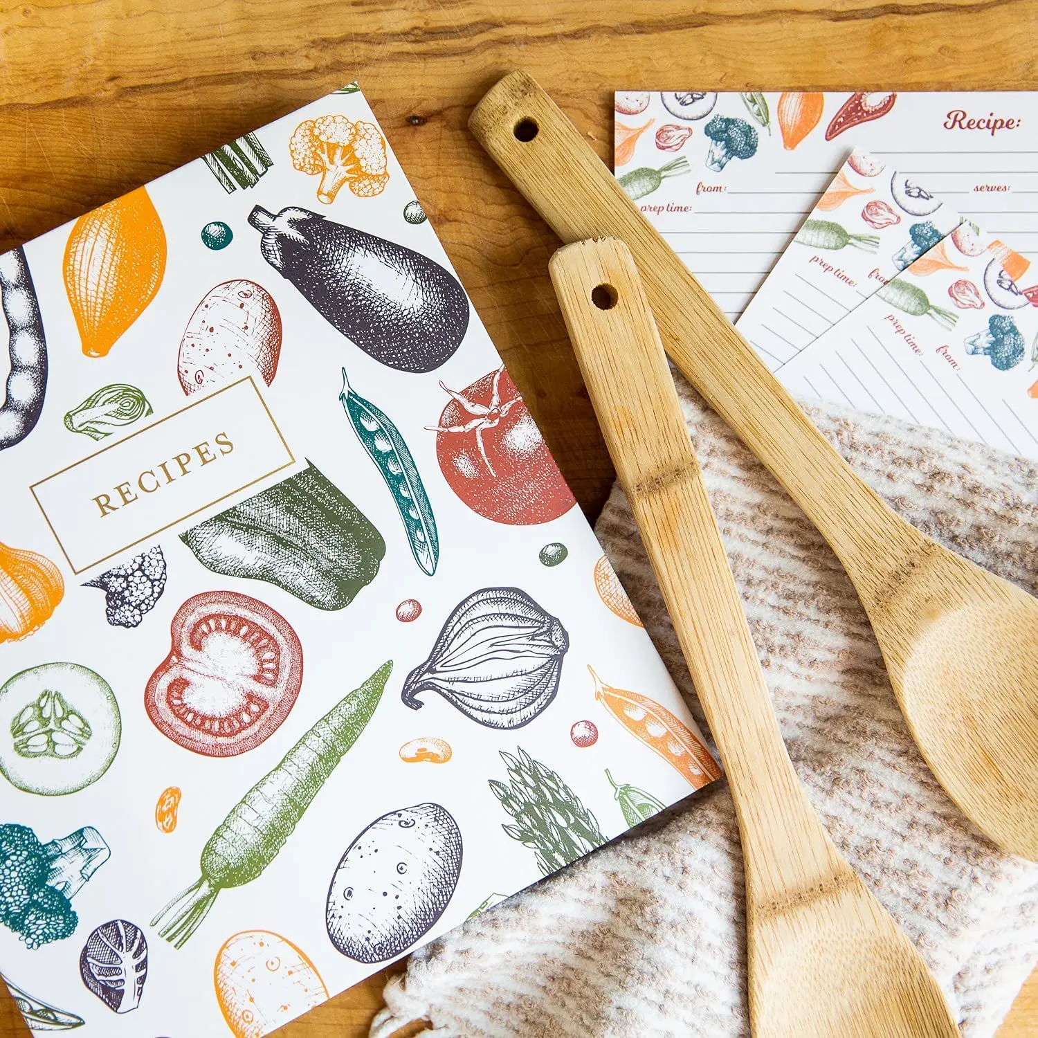 family custom 4 x 6 write in your own blank wood wooden cookbook notebook card holder organizer recipe binder book with folder