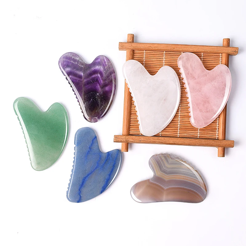 Natural Jade Stone Facial Skin Care Guasha Massager Crystal Face Anti-aging Beauty Tool Custom Rose Quartz Gua Sha With Teeth