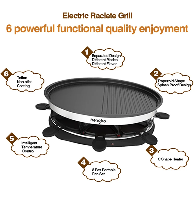 Round Shape Raclette Grill Smokeless Indoor BBQ Korean Style  Electric Grill Non-Stick Griddle