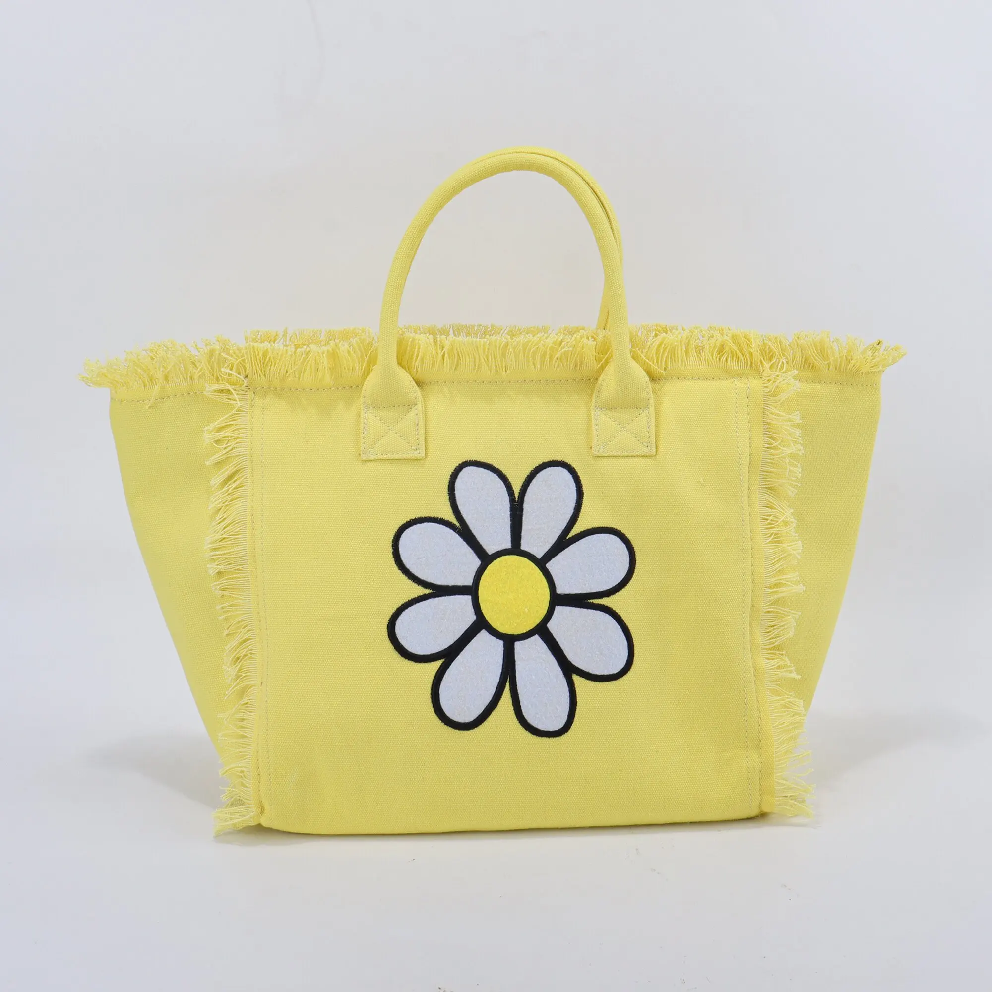 DIY Women Fashion Portable Summer Canvas Beach Tote Bag Large Capacity Waterproof Color Natural Tassel Cotton Canvas Tote Bag