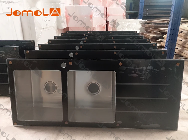 Оптовая продажа SUS304 topmount закаленное стекло раковина с двумя чашами из нержавеющей стали khd кухонная сушилкой для