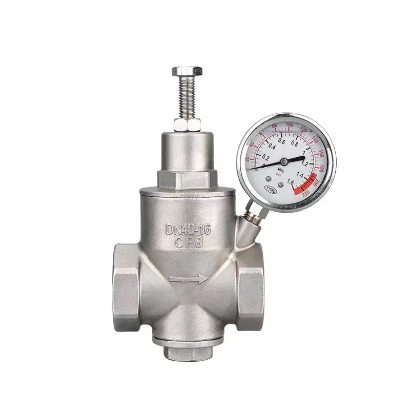 Регулятор давления водопроводной воды из нержавеющей стали 304, резьба высокой температуры с манометром, редукционный клапан