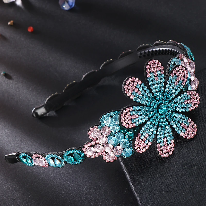 HX-066 Rhinestone flower headband wide-brimmed Korean high-grade crystal large headband lady temperament diamond-studded hairpin