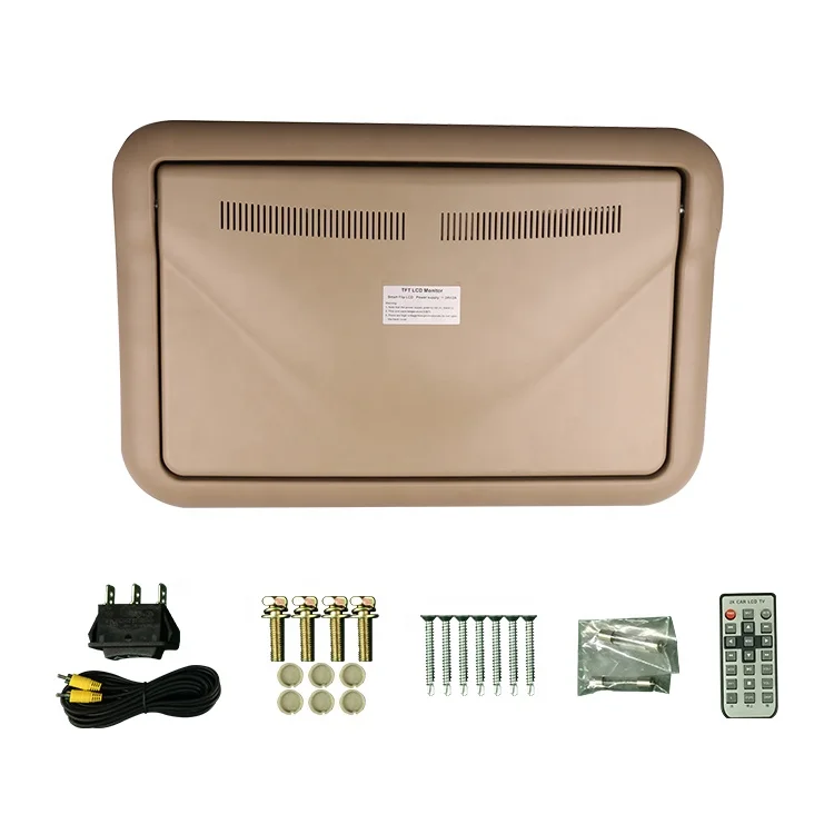 22 Inch Full Motorized Flip down Roof Monitor HD 1080P Large View Angle TV Screen DC24V One Way AV Input Grey Beige Color