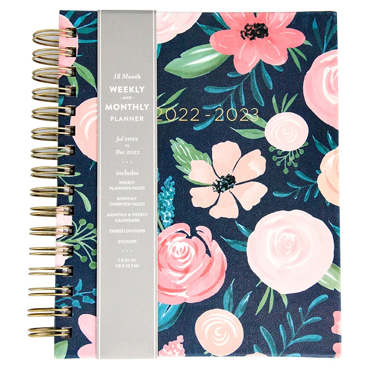 2022 2023 spiral PU cover custom vegan leather cover personalized notebook monthly  spiral weekly planner stickers diary  agenda