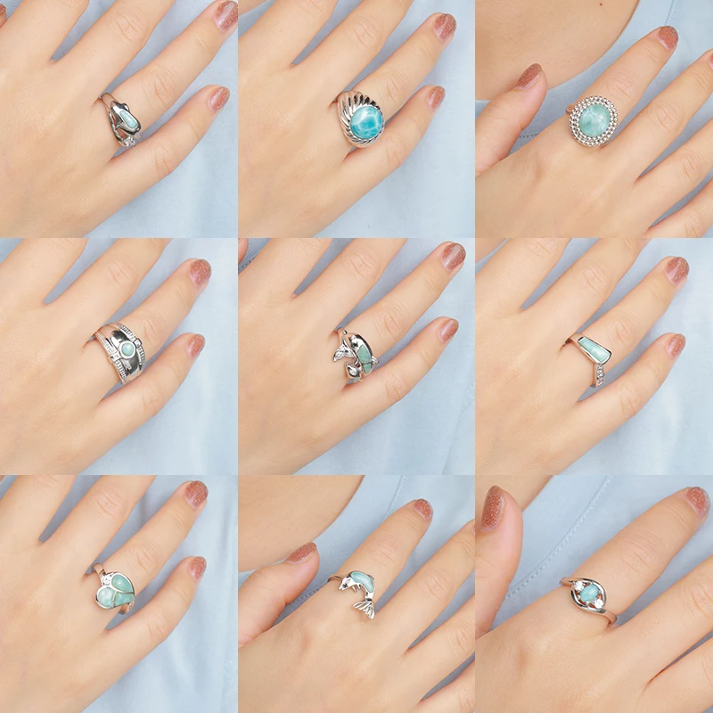 XYOP 925 Sterling Silver Jewelry Charming And Flawless Style Larimar Rings Customized Wholesale Gift For Women