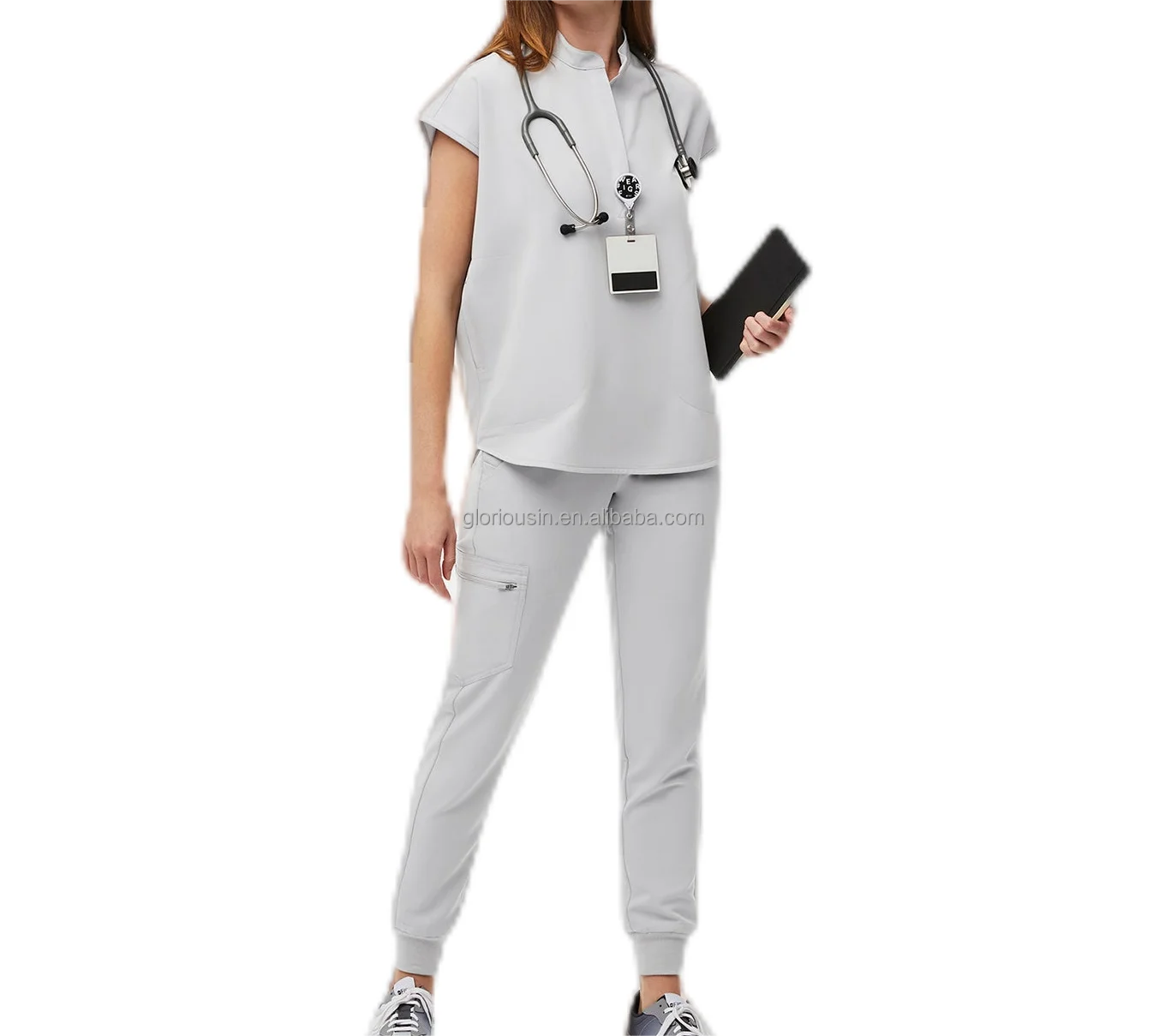 GloriousIn female scrub set 2023 kitchen male odontic uniform hat  intern plus size waterproof dickie brand plus size med cou