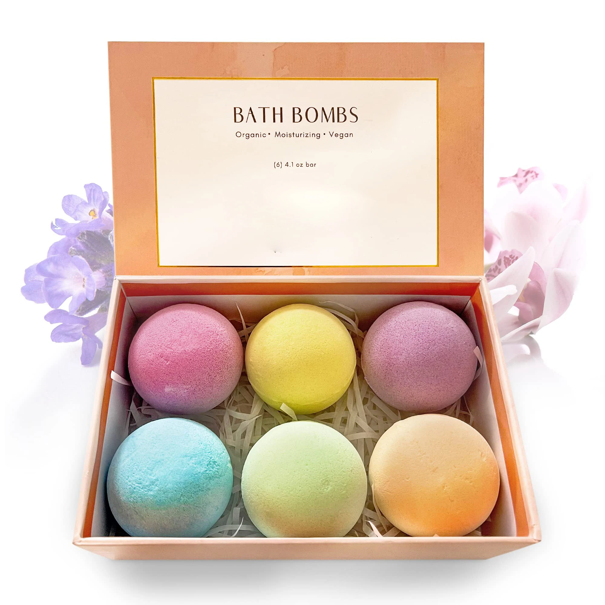 100% Natural Ingredients Organic Bubble Bath Bombs Gift Set of Custom 6 Piece Luxury Packaging Box