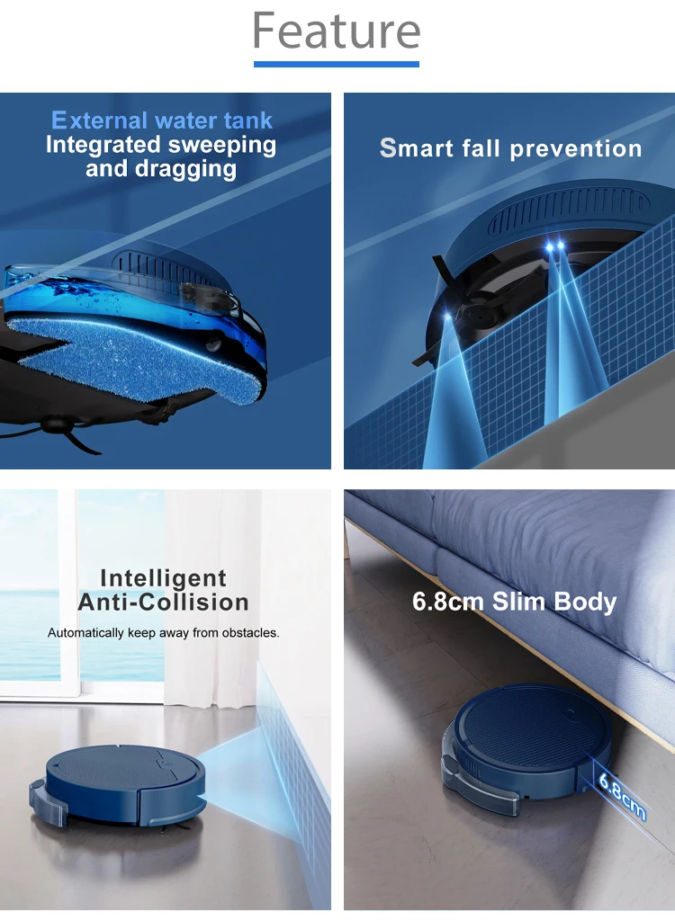 Automatic Cleaning and mopping Robot 2000PA Smart 3-IN-1  Room Cleaning Robot Intelligence Mopping Robot Floor Cleaning