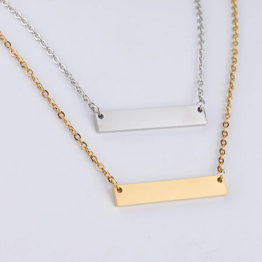 Landy 35mm Stainless Steel Blank Bar Necklace Geometric Gold Plated necklace