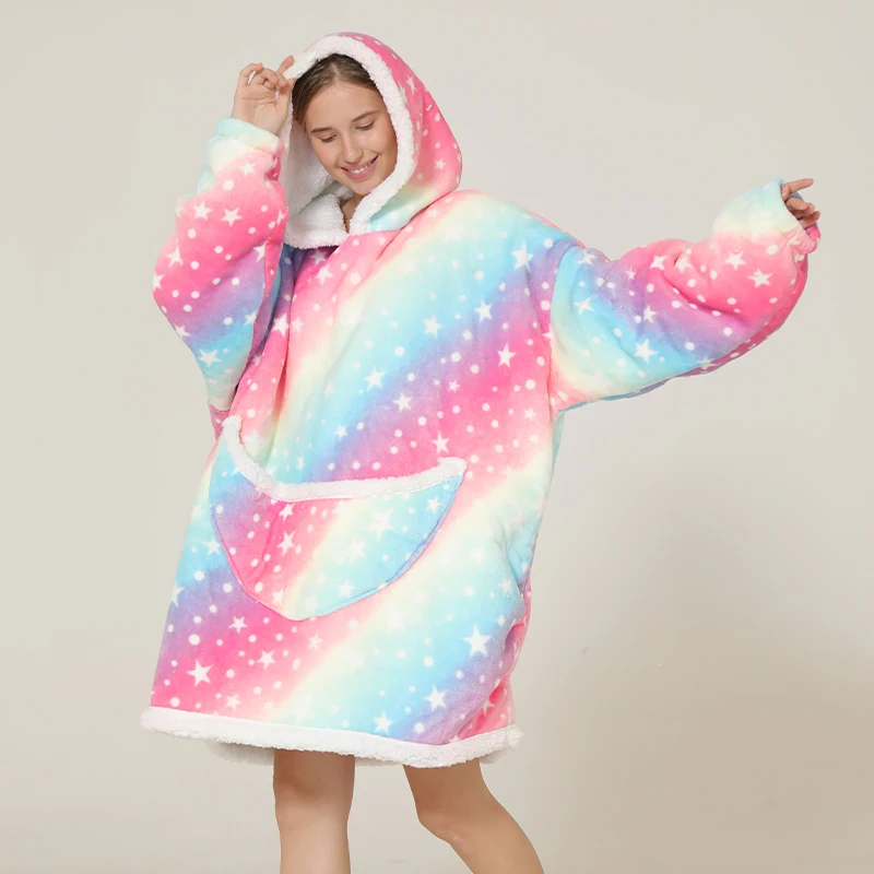 
Oversized Adult Jumper One Size Fits All Christmas Customized Sherpa Hoodie Blanket 