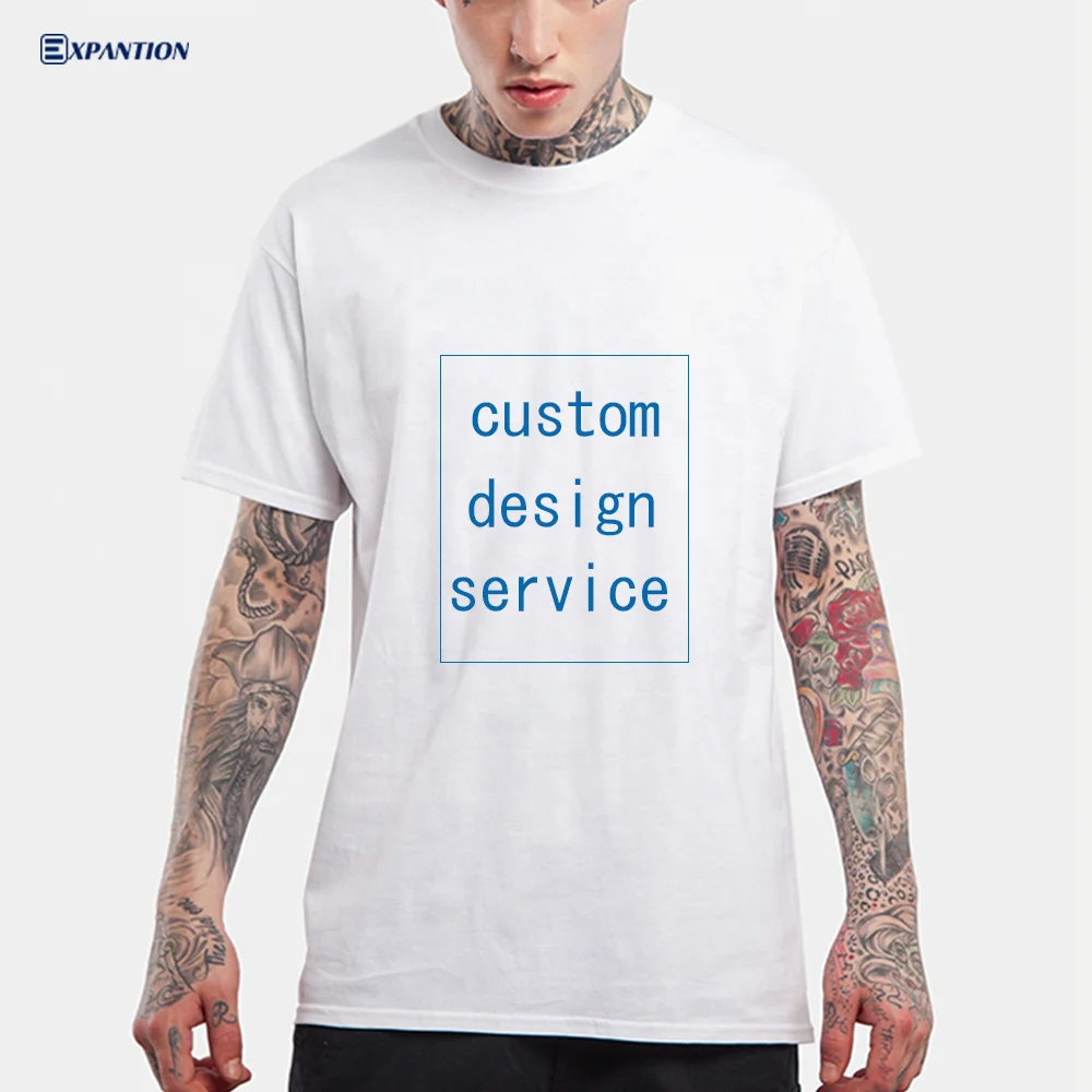
EXP Custom Printed Short Sleeve Premium 100 Cotton Plain TShirt Custom Logo Crew Neck White Solid Color Blank Men T Shirt 