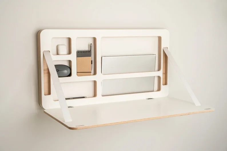XIANGLONG Minimalist Space Saving Floating Plywood Murphy Desk Wall Mounted Folding Laptop Desk