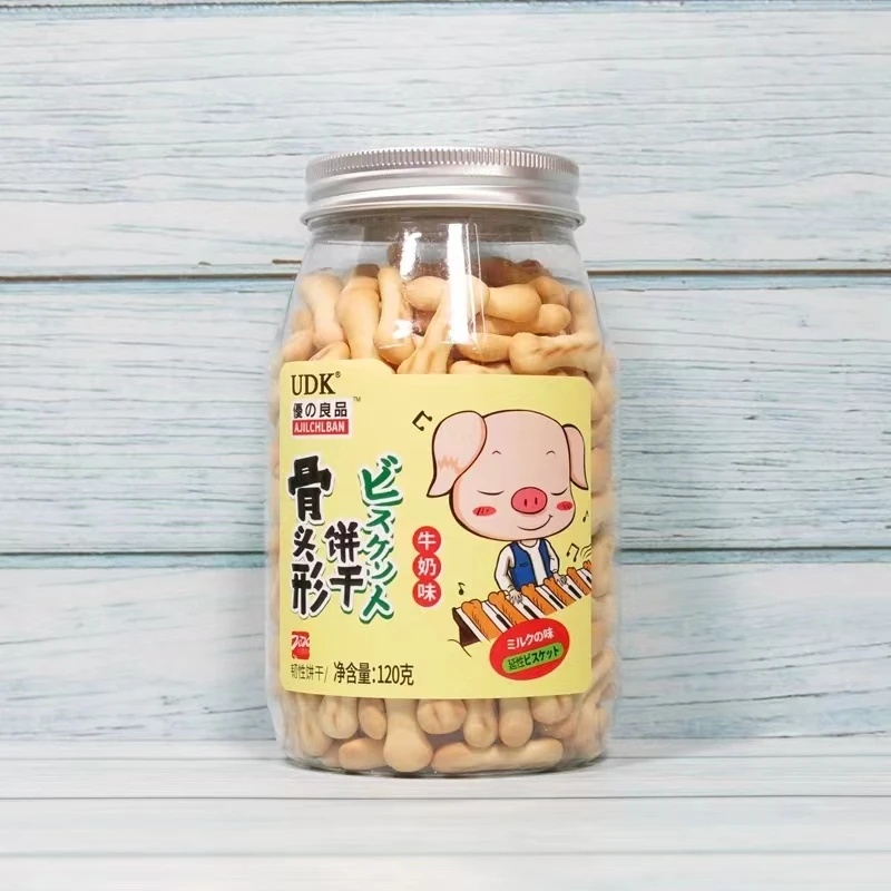 Hot sale children biscuit cute can pakckging 120g various shape delicious cookied