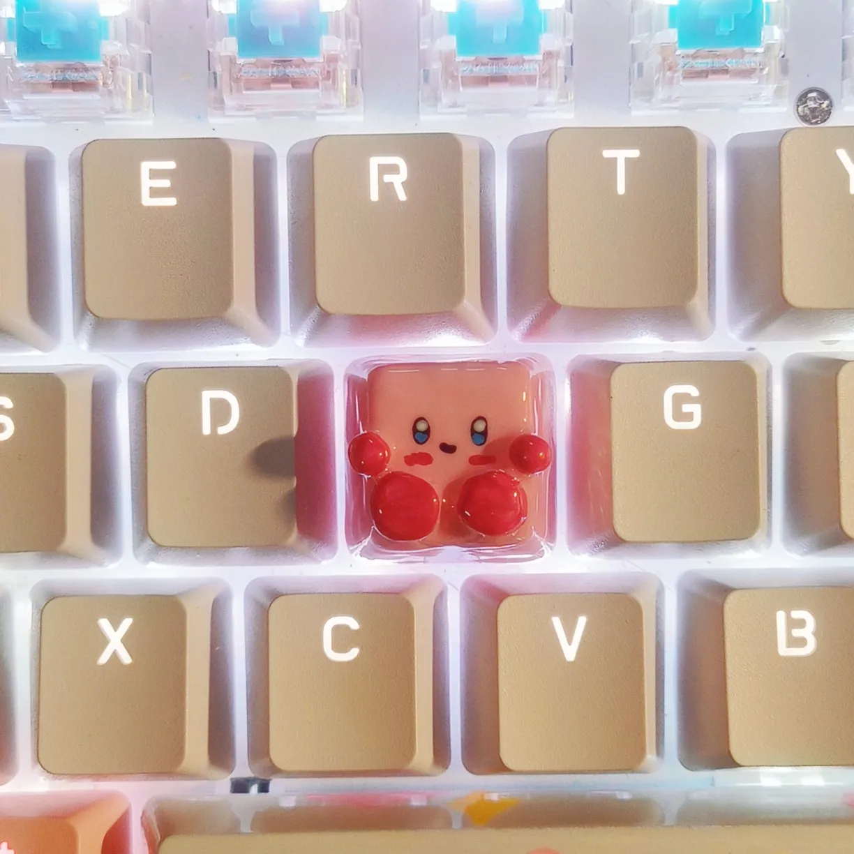 Handmade Polymer Clay Kirby keycaps for mechanical keyboard