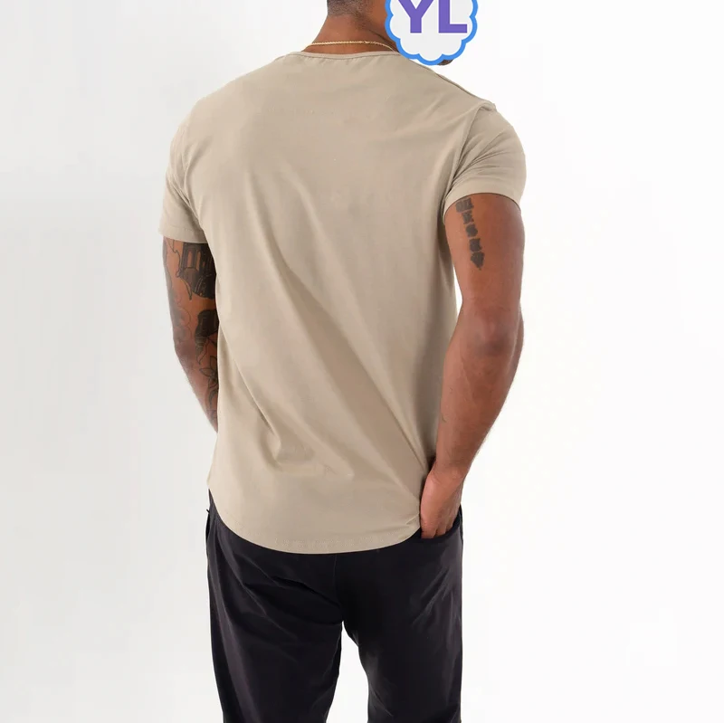 Custom Manufacturer Pima Cotton Curve Hem T Shirt Cotton Spandex Slim Fit Sports Wear Short Sleeve T Shirt Guangzhou Plain Tee