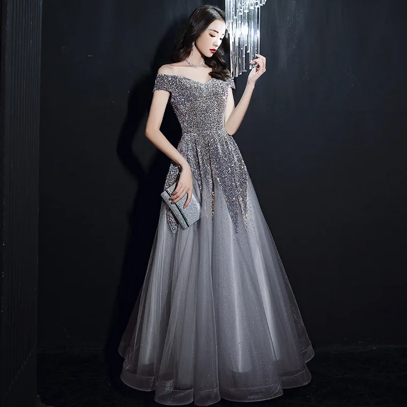 Luxury sequined beading Sleeveless Off-Shoulder Strapless A-Line polyester Short Linen tulle Ball Gown Prom Dresses