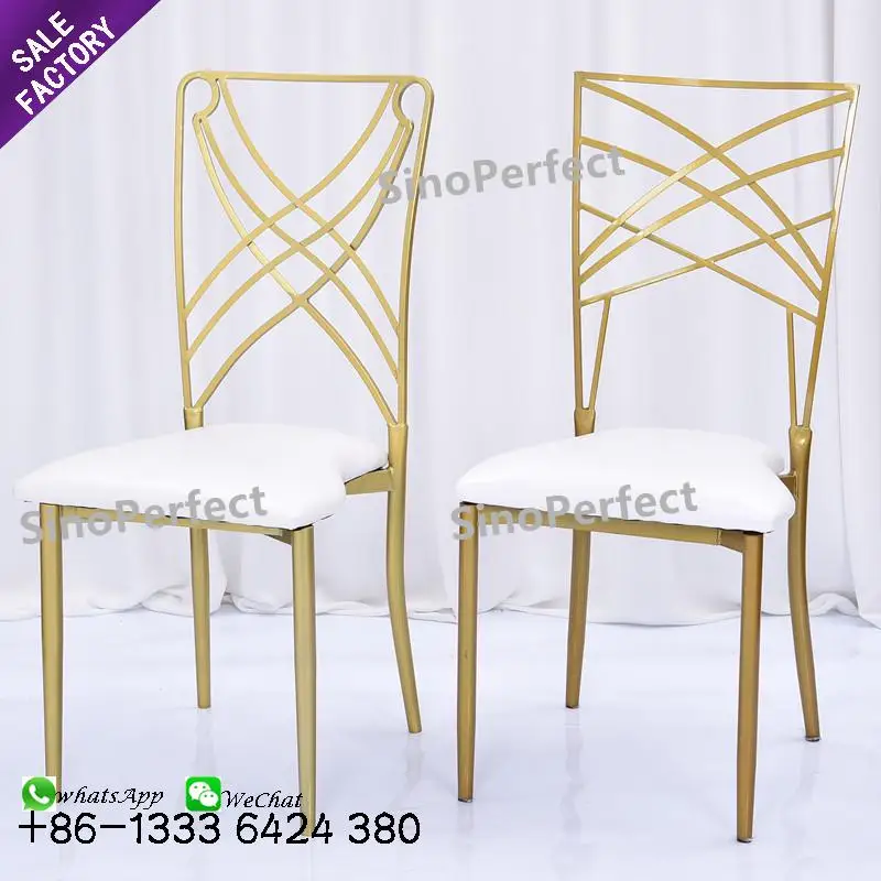 Wholesale Round Back Bow Luxury Golden Stackabl Gold Cross Back Wedding Chairs For Event