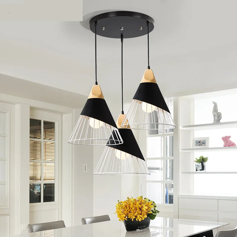 Modern nordic simple creative wooden Iron kitchen pendant light for cafe home