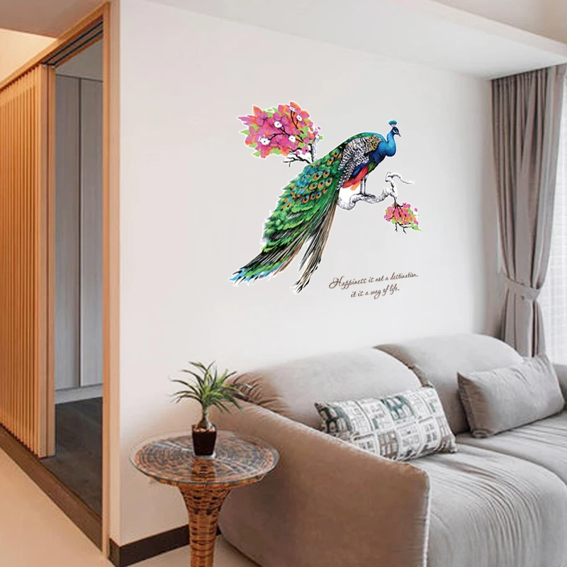 YIYAO DIY Chinese Style Peacock Environment Layout TV Background Wall Decoration Stickers