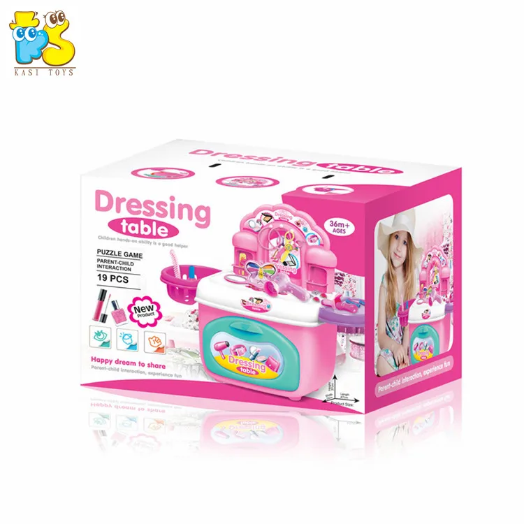 DIY girls dressing table toy pretned play make-up dresser fashion suitcase set