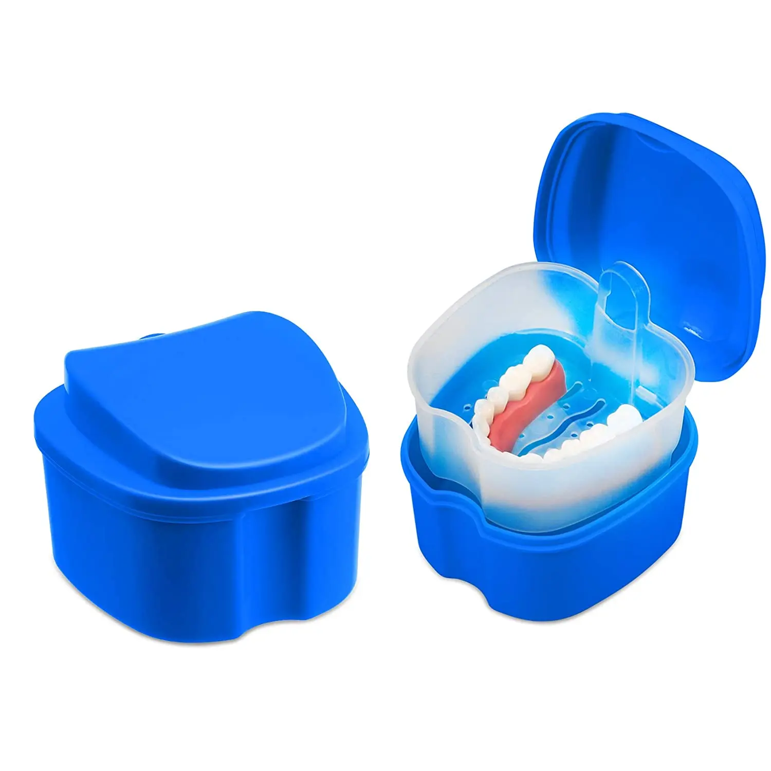 Denture Soaking Cup False Teeth Storage Container Denture Cleaning Box with Filter Portable and Easy to Travel
