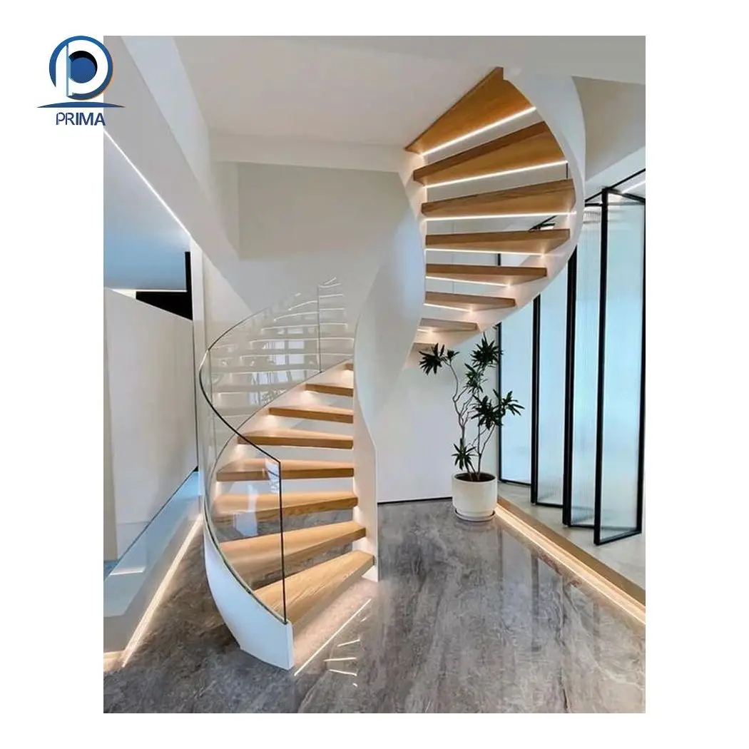 CBDMART Modern Steel Staircase Design Wrought Iron Staircase Design Curved Stone Staircases
