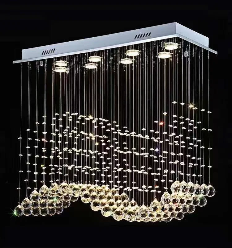2022 High Quality Luxury Lighting Rectangular Dining Table K9 Crystal Raindrop Modern Led Chandelier Ceiling Luxury Pendant Lamp