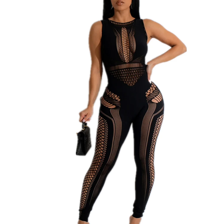 Sexy american clothing hollow out sleeve less jumpsuits for women