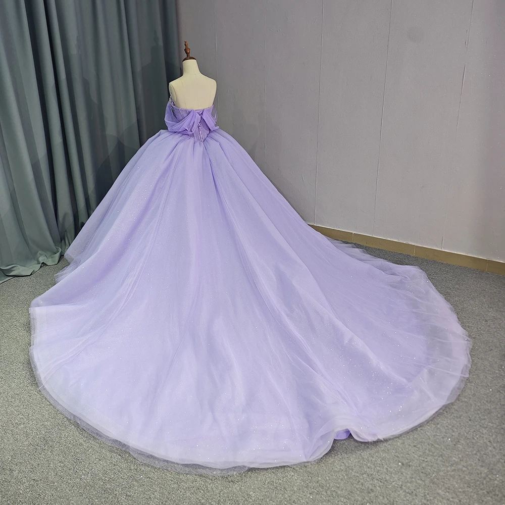 Luxury Lavender Glitter Quinceanera Dress diamond Beading Lace Ball Gown 1223