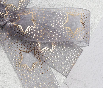 High Quality Gifts Snow Yarn Polyester Custom Printed Ribbon Grey Wholesale