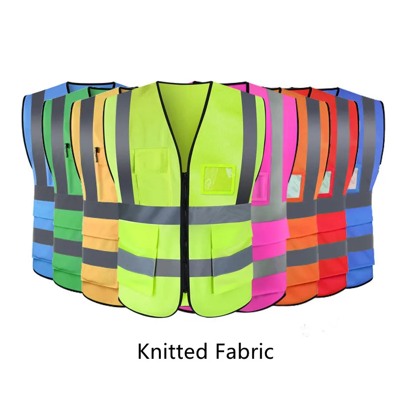 Wholesale High Visibility Knitted Safety Reflective Vest with Pockets and Zipper