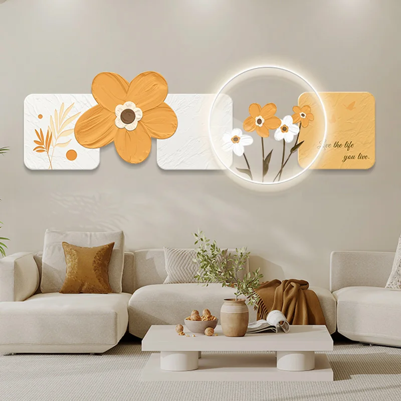 Modern Simple Living Room Decorative Painting Crystal Porcelain Painting Wall Art LED Light Painting Home Decoration