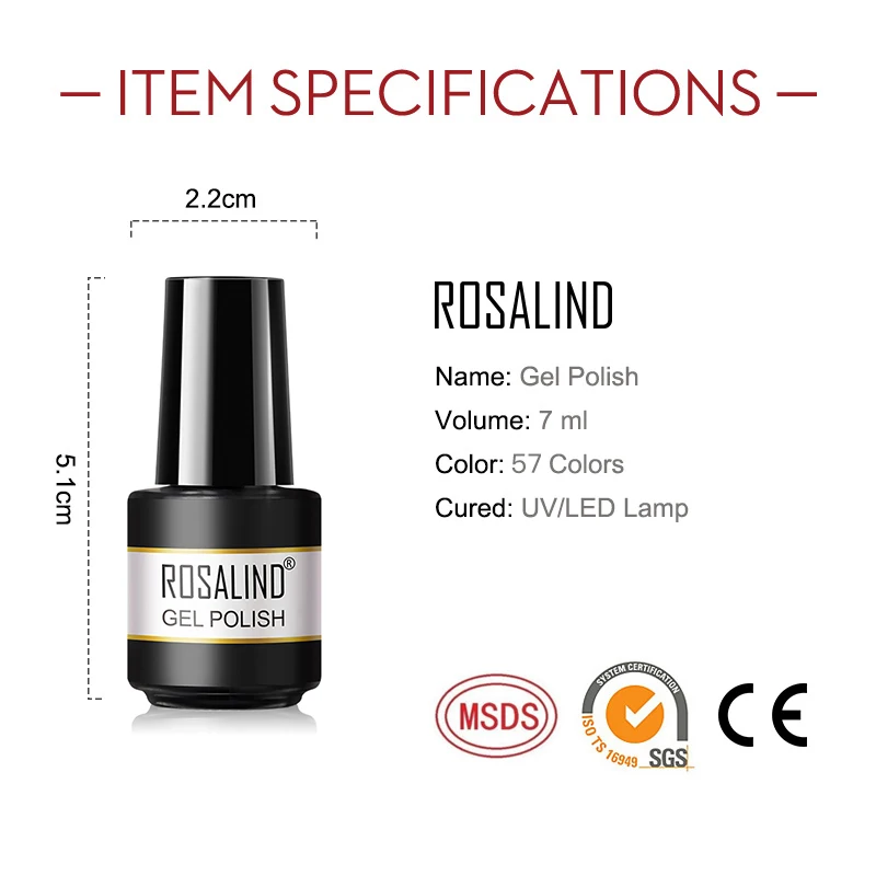 ROSALIND nail supplier create your brand private logo gel varnish soak off pink light color uv gel lacquer nail polish