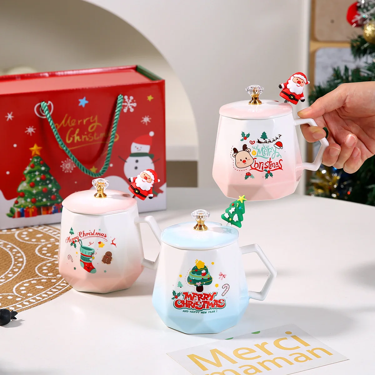 Custom Promotional Souvenirs Christmas Cup Gift Box White Coffee Mug Cups for