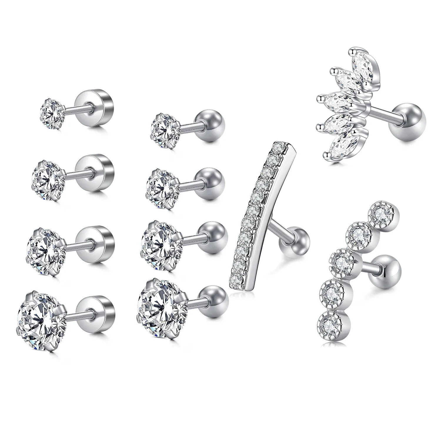 11pcs 316L Stainless Steel Cartilage Stud Earrings Helix Tragus Daith Earrings Body Ear Piercing Jewelry