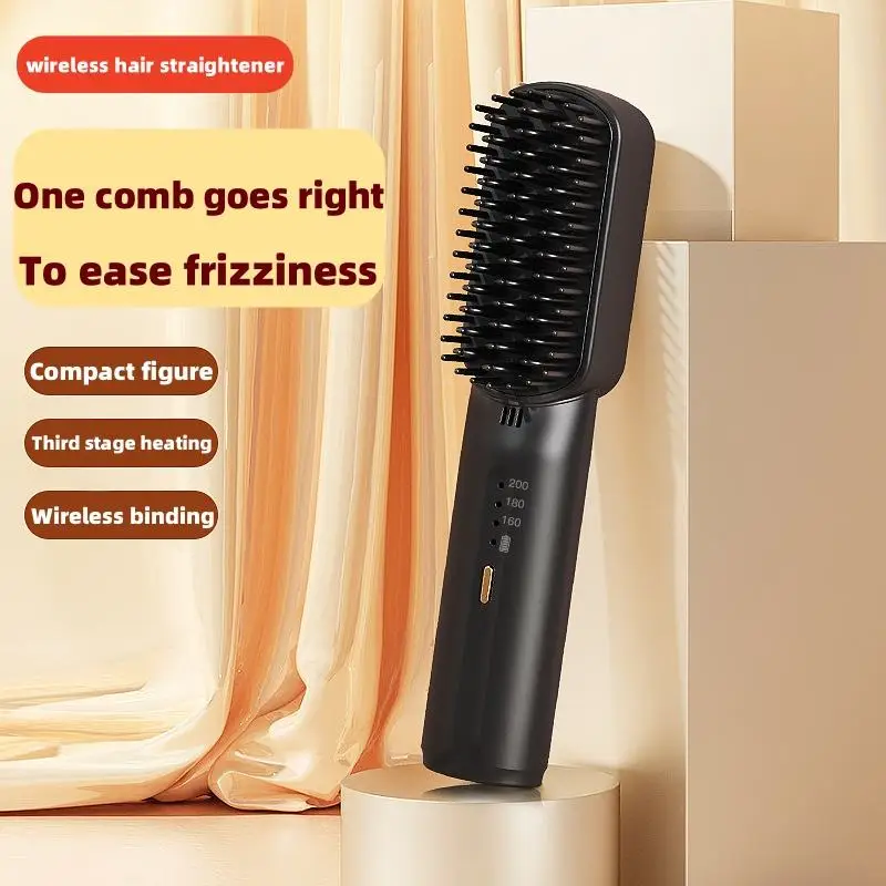 Cordless USB Rechargeable Wireless Hair Straightener Comb MINI Electric Portable hot hair brush 2 in 1 Cordless for men&women