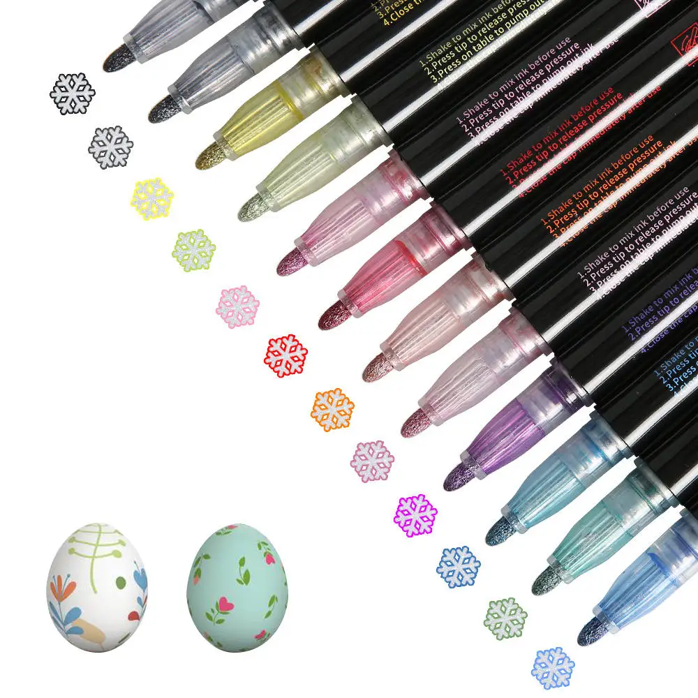 Bview Art 12 Colors Double Line Doodle Contour Marker Metallic Flash Marker Set For Student Painting Marker