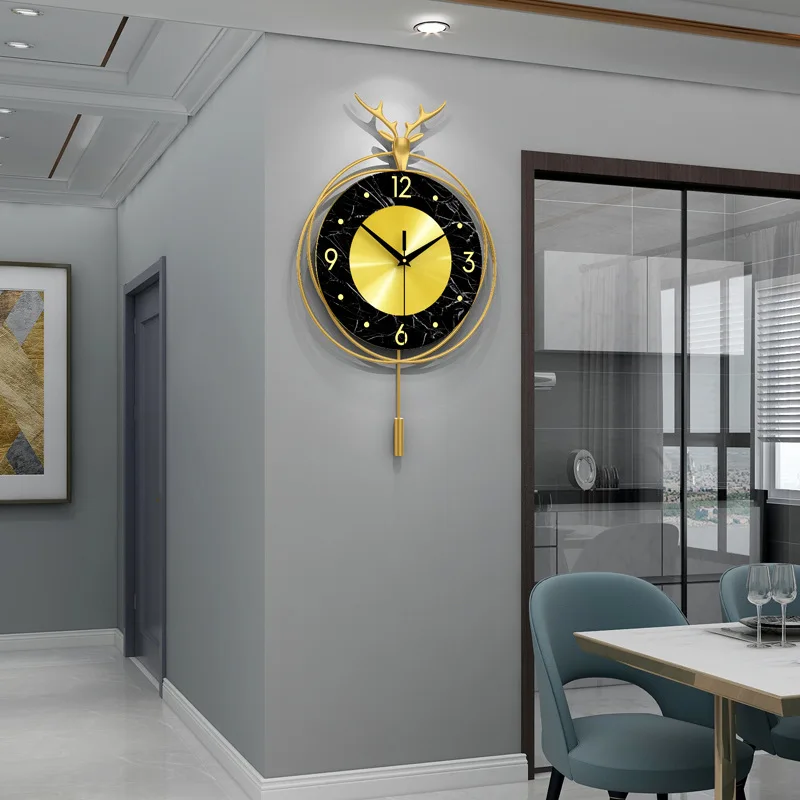 Creative home decorative Nordic Metal Marble Pendulum Wall Clocks High Quality Creative Fancy Deer Wall Clocks
