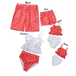 
Beach Swim Wear Women Kid Boy Baby Girl Clothes Family Matching Swimwear Bikini Mommy and Me Printed Dot Baby Swimsuit Summer 