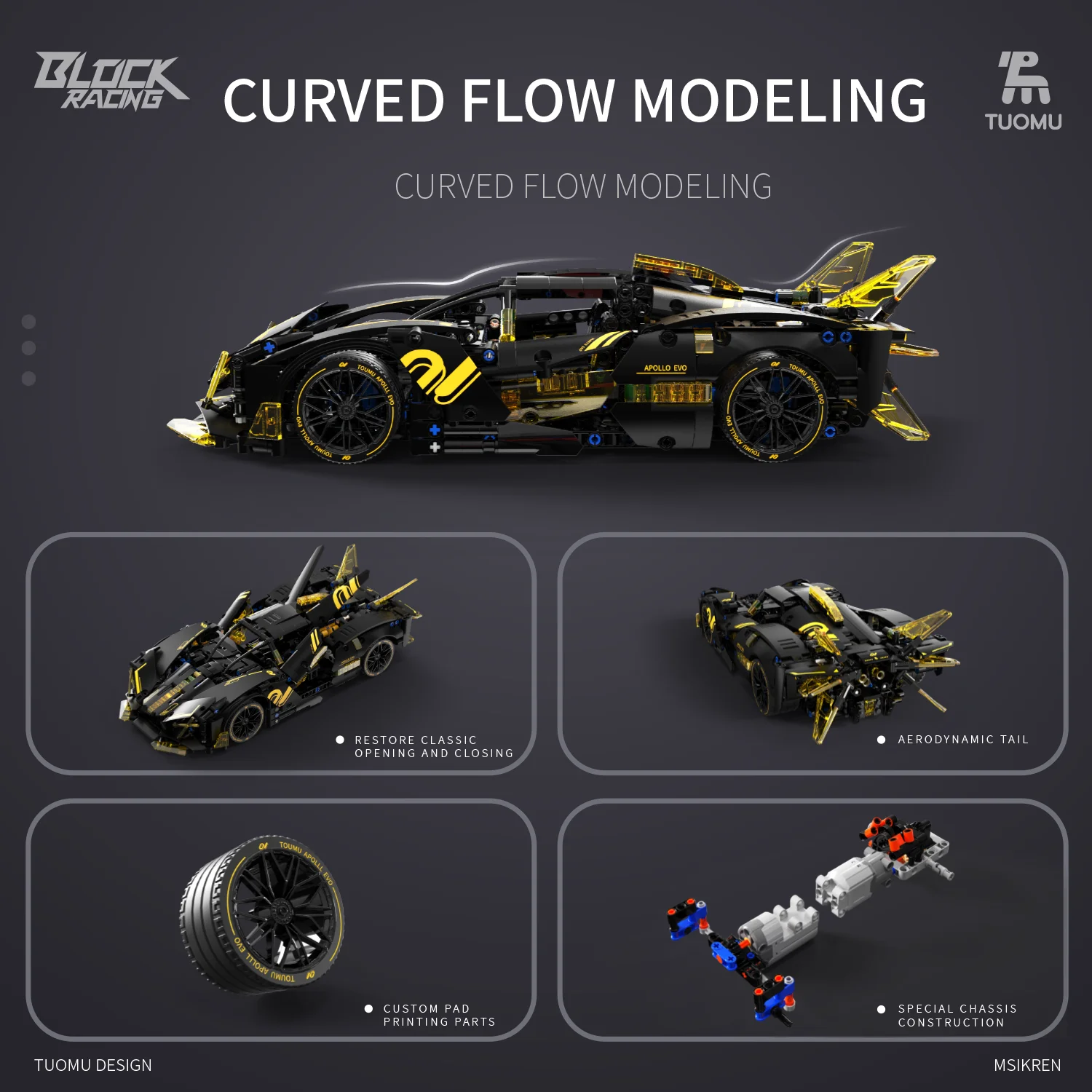 New Technic 1:14 Apollo EVO Sports Car Model DIY Assembly Brick Toys Super Racing Assembling Building Block Sets