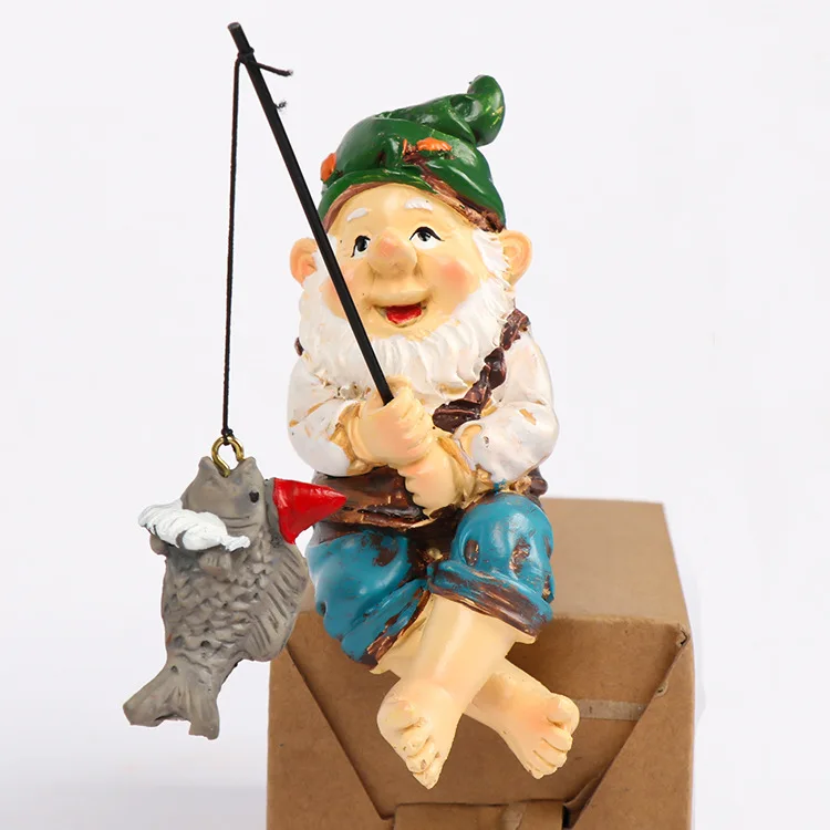 Amazon Resin Crafts Creative Fishing Dwarf Old Man with White Bread Sculpture Christmas Decorative Ornaments Garden Ornaments