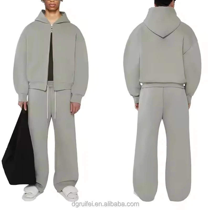 Manufacturer Custom Sweatsuit Blank Heavy Fleece Cotton High Quality Zip up Hoodie and Sweatpants Set Men Tracksuit