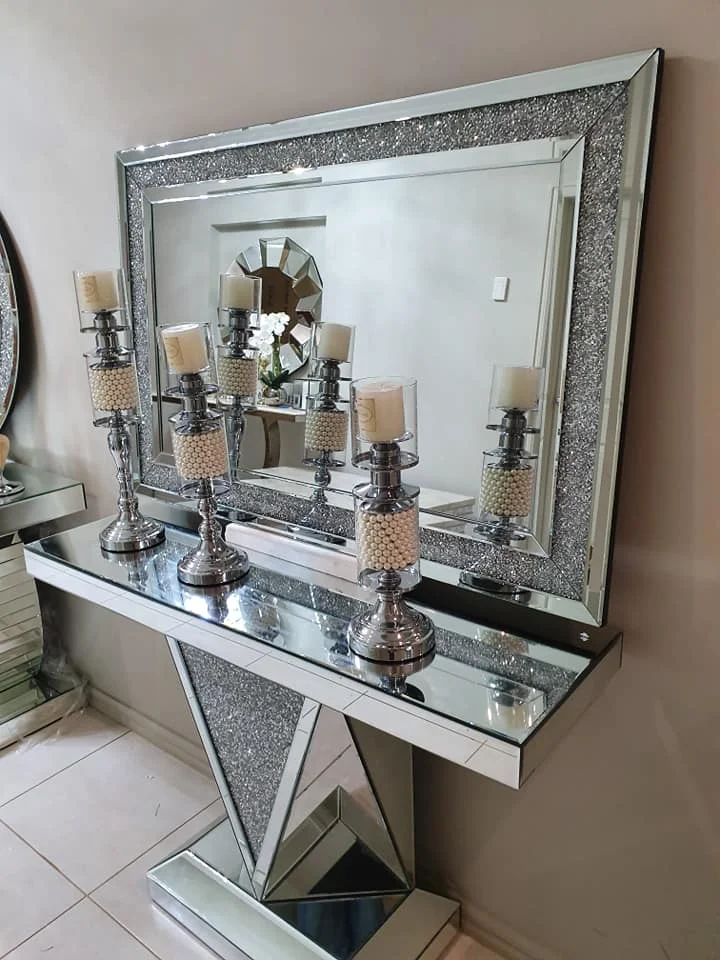 Top Sell living Room Mirrored  Crushed Diamond Console Table Hallway Table