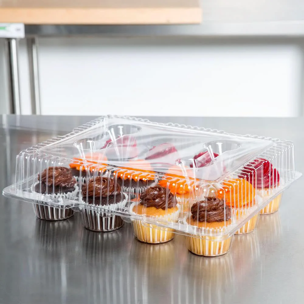 Transparent wholesale PET plastic cupcake  containers Clear Packaging for 12 pack cupcake plastic container for bakery