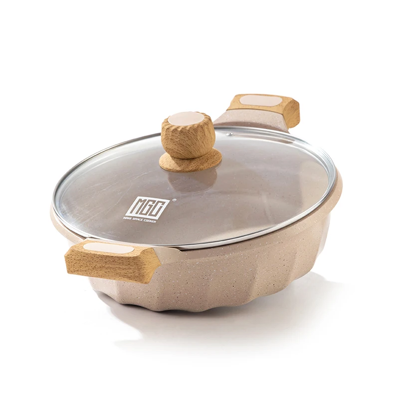 MGC kitchen Cookware 24 cm  Aluminum  Non-stick  Shallow Pot With Marble Granite Coating Die Cast Induction Bottom Casserole
