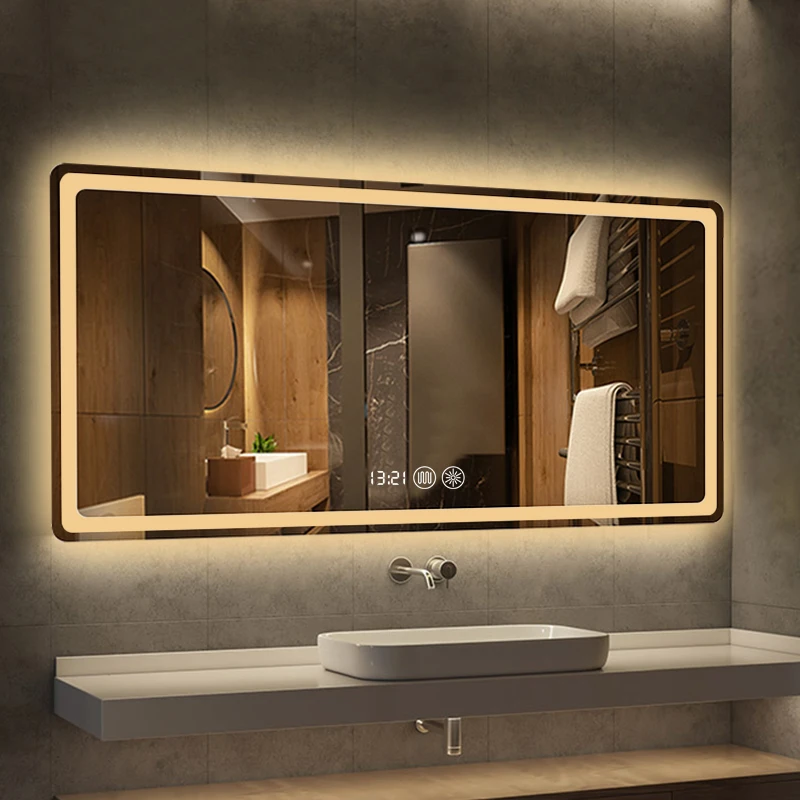 modern touch screen backlit led bath mirrors smart antifog vanity wall mounted rectangle glass bathroom mirror with led light