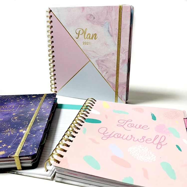 Бесплатный образец 2025 планировщиков и блокнотов печать на заказ Золотая спиральная 2024 планировщик ежедневная повестка дня записная книжка