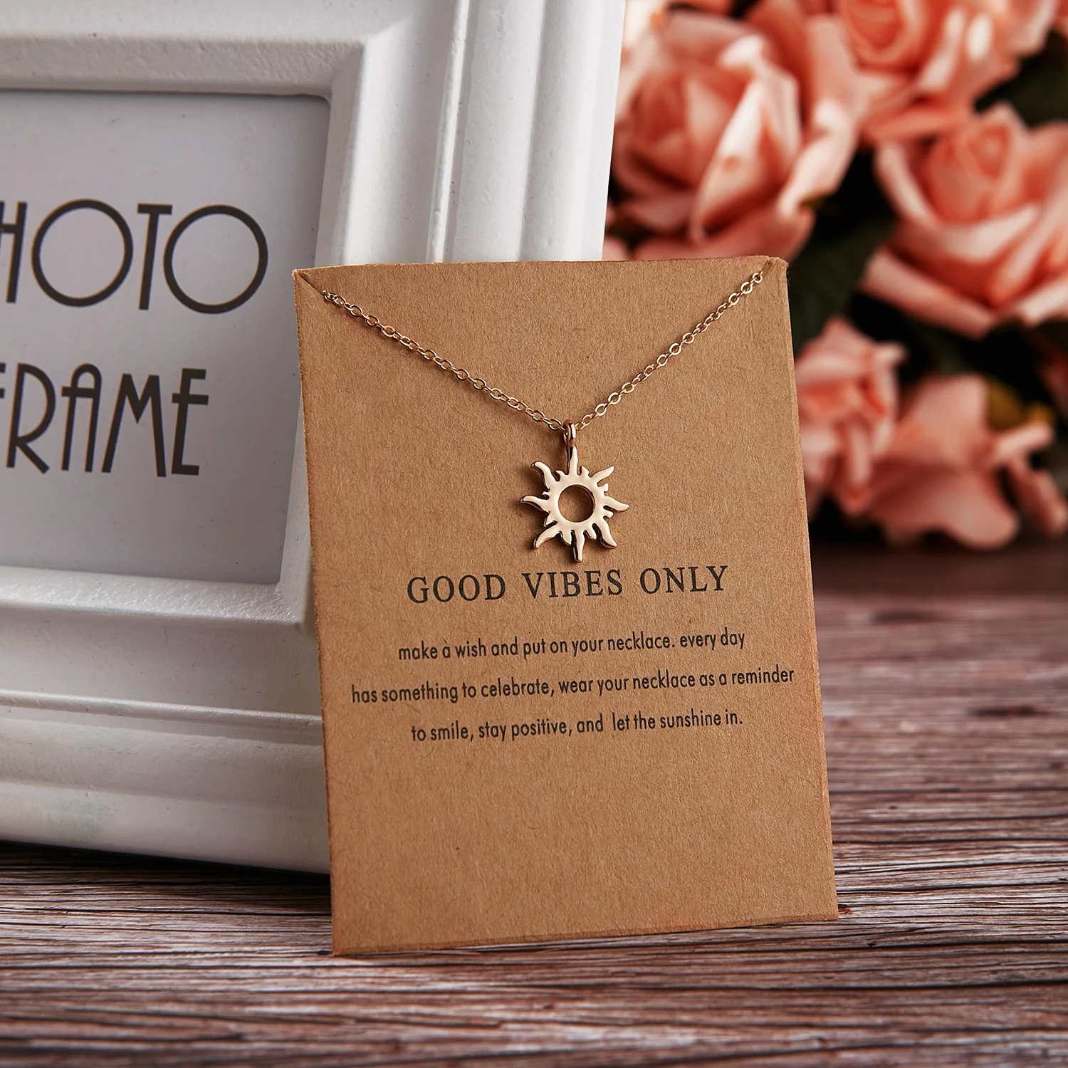 Fashion Creative Gift Gold Plated Charm Pendants Good Luck Karma Balance Make A Wish Card Lady Women Necklace Jewelry For Girls